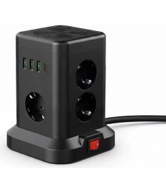 Resim Akım Korumalı Priz Kablosuz Şarj Istasyonu 7x Soket 3x USB 1xtype-C Kablolu Grup Priz Çoğaltıcı 