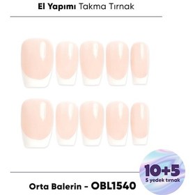 Resim 15'li Ten Rengi Orta Balerin Oblk1540fk Tekrar Kullanılabilir El Yapımı Protez Takma Tırnak Xs 
