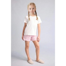 Resim DeFacto Regular Fit Fitilli Kaşkorse Şort Tişört 2'li Pijama Takımı Kız Çocuk H5705A826SM 