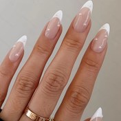 Resim 24 adet (Şeritler) Fransız Tarzı Yapay İnci Badem Tırnakları 