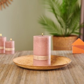 Resim KPM Dekoratif Sütun Mum - Pembe - 7x10 cm 