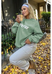 Resim Madmext Mint Yeşili Bisiklet Yaka Baskılı Sweatshirt Mg1904 Mint Yeşili 