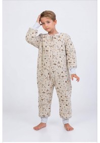 Resim Cantoy Kız Erkek Çocuk Kalın Elyaf Dolgulu Premium Kalite 2.5 Tog Desenli Uyku Tulumu Taş Rengi 