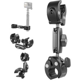 Resim Yuntech01 Alüminyum Çift Toplu Krabi Klem 360 Döner Bisiklet Motosiklet Monitör Tutucu 9-38mm Gummi Yastıklı 