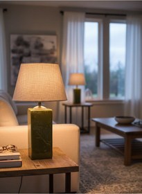 Resim Dekoratif Dikdörtgen Prizma Seramik Abajur Abj0015 