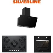 Resim Silverline Siyah Cam Ankastre Set (3457 Soho 60 Siyah+cs5426b01+bo6501b01) 