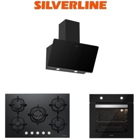 Resim Silverline Siyah Cam Ankastre Set (3457 Soho 60 Siyah+cs5426b01+bo6501b01) 