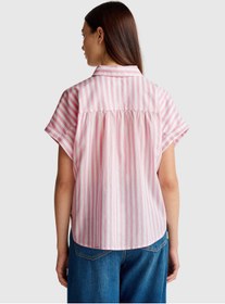 Resim United Colors of Benetton Kadın Pembe Keten Karışımlı Çizgili Kimono Kol Gömlek 