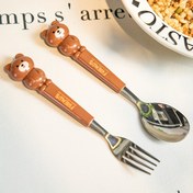 Resim 2pc/set Taşınabilir Paslanmaz Çelik Çatal Kaşık Seti, Şeffaf Yeniden Kullanılabilir Taşınabilir Depolama Kutusuyla Karikatür Kaşık Ve Çatal, Ev, Okul, Piknik Açık Kamp İçin Uygun 