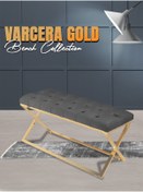 Resim Gazzini furniture Varcera Gold Bench Çapraz Metal Ayaklı Kapitoneli Model Gri Puf 