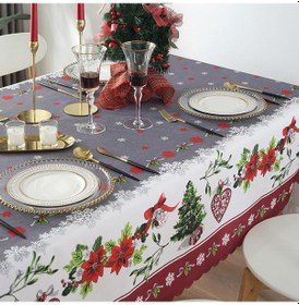 Resim Yunboo Noel Restoran Partileri İçin 150x180cm Dikdörtgen Dalgalı Kenarlı Su Geçirmez Poliester Dekoratif Masa Örtüsü Gri 