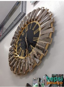 Resim Güneş Golden Jet Black Altın Siyah 85 Cm Dekor Aynalı Duvar Saati 