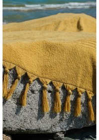 Resim Coastline Hardal Çift Tarafı Bukle 100x180 Cm Boyasız %100 Organik Pamuk Saçaklı Plaj Havlusu Hardal 