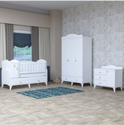 Resim Sude Membran Beyaz Asansörlü Bebek Odası Takımı Beyaz 
