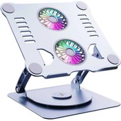 Resim comse Alüminyum 360 Derece Ayarlanabilir Laptop Standı Rgb Çift Fanlı Sogutucu Premium Notebook Tutucu 