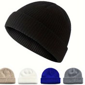 Resim Klasik Kabartmalı Örgü Bere - Esnek Kış Sıcaklığı Unisex Kamyoncu Tarzı Slouchy Şapka, Elastik Bantlı, 5 Renk (Siyah, Bej, Beyaz, Gri, Mavi) Erkekler & Kadınlar için, Günlük Soğuk Hava Modası, Rahat Başlık 