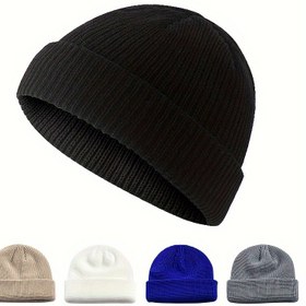 Resim Klasik Kabartmalı Örgü Bere - Esnek Kış Sıcaklığı Unisex Kamyoncu Tarzı Slouchy Şapka, Elastik Bantlı, 5 Renk (Siyah, Bej, Beyaz, Gri, Mavi) Erkekler & Kadınlar için, Günlük Soğuk Hava Modası, Rahat Başlık 