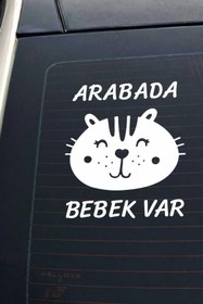 Resim AVMmarketim Arabada Bebek Var Sevimli Beyaz Oto Cam Sticker Hayvan Figürlü Ikaz Uyarı Yazısı 
