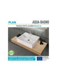 Resim Aqua Bagno Plan Seramik Tezgah Üstü Kare Çanak Lavabo 55 x 45 CM 