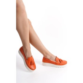 Resim Mubiano MBMTT501-ORJ Kadın Hakiki Deri Kalın Taban Oranj Babet &loafer 