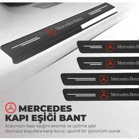Resim Mercedes-benz Logolu Karbon Kapı Eşiği Koruyucu Bant Folyo 4'lü Set 