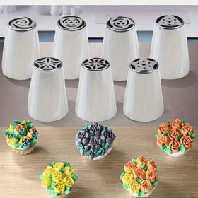 Resim 7 Parça Paslanmaz Çelik Rus Sıkma Uçlu Set - Gıda Güvenliği Kek Süsleme Kiti, Kendin Yap Cupcake & Kek Tasarımı, Bisküvi, Puf - Doğum Günleri & Partiler İçin İdeal Fırın Malzemeleri, Evde Fırıncılık Temel Malzemeleri 