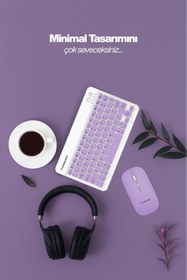 Resim LuisMall SPRANGE Kablosuz Mor Klavye ve Mouse Set Bluetooth Wireless Bağlantılı Minimal MAC/WİNDOWS uyumlu 
