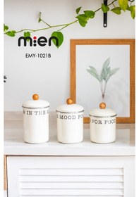 Resim Mien Kavanoz Takımı 3 Lü Emaye Fildişi Emy-1021b 