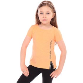 Resim Toontoy Kids Toontoy Kız Bebek Baskılı Bisiklet Yaka Kısa Kollu Tişört - Yırtmaçlı Turuncu 