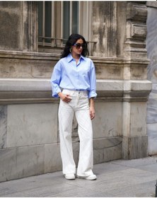 Resim Loısy Kadın Beyaz Renk Palazzo Önü Starlight Parlak Taşlı Tasarım Denim Beyaz 