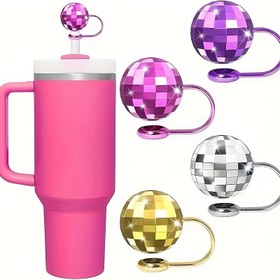 Resim Stanley Bardaklar için 4 Adet Disko Topu Pipet Üstleri 30/40oz - Elektrokaplama, 10mm Pipetlere Uyar, Erkekler & Kadınlar için Sevimli Hediye Fikri (4 Renk) 