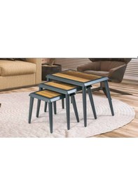 Resim Zigon Osm Çerçeve Model Sehpa Parlak Ceviz Gri Ahşap Kayın Torna Ayak El Yapım 