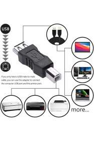 Resim Usb-b Printer Erkek To Usb-a Dişi Adaptör Usb Yazıcı Çevirici Adaptör Kare Uç Usb Printer Aparat Black 
