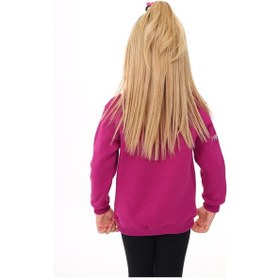 Resim Toontoy Kız Çocuk Dik Yaka Fermuarlı Cepli Nakış Baskılı Örme Hırka - 2 İplik Şardonlu Mürdüm 