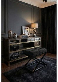 Resim Nexus Babyface Kapitoneli Puf - Siyah Metal X Ayaklı Modern Bench 50x40 Cm Siyah 