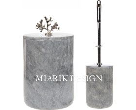 Resim Şık Mermer Görünümlü Çöp Kovası ve Tuvalet Fırçası Seti 