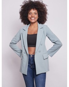 Resim Kadın Düğme Detaylı Uzun Kol Şık Ofis Süs Cep Kapaklı Kumaş Blazer Ceket-mint Mint 