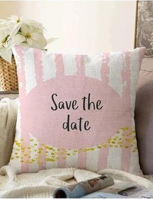Resim RealHomes Çift Taraflı Pembe Zeminde Save The Date Motifli Çocuk Odası Raşel Örme Yastık Kırlent Kılıfı, Sonil-K-4823-55x55cm 