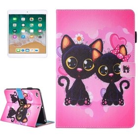 Resim iPad Uyumlu Air / iPad Uyumlu Air 2 Boyama İki Kedi Desenli Yatay Çevirme Deri Kılıf Tutucu Ve Cüzdan Ve Kart Yuvaları Ve Kalem Yuvası 