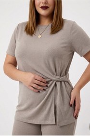 Resim Koza Butik Kadın Büyük Beden Kısa Kollu Yanı Düğümlü Eşofman Takımı 8257-26 