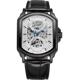 Resim Hanyang Beyaz Forsınıng Gündelik Mekanik Saat Siyah Delikli Tırnak Ölçeği Düzensiz Dikdörtgen Mekanik Saat Siyah Kuşak Erkek Saati (Yurt Dışından) 