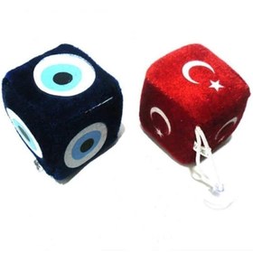 Resim otopaspascım 2'li Set Vantuzlu Küp Zar Ayna Süsü Küp Anahtarlık Küp Zar Peluş Dekor Nazar Boncuk Bayrak (6x6 Cm) 