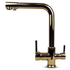 Resim İdeal Mağaza Su Arıtma Cihazı İçin 3 Yollu Oval L Borulu Altın Musluk 