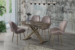 Resim Milano Açılır Mdf X Ayak Masa Elvira Gold 4 Adet Vera Sandalye Takım 