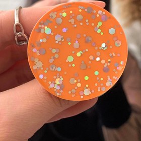 Resim Turuncu - Gri Hologram Simli Yuvarlak Telefon Tutucu PopSocket 