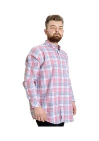 Resim Mode Xl Büyük Beden Erkek Gömlek Ekose Uzun Kollu 23300 Koyu Pembe 001 