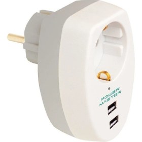 Resim Powermaster 2xusb Girişli Tekli Termal Priz 10A-2500W 