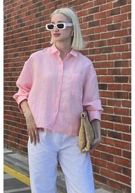 Resim Madmext Pembe Çizgili Oversize Kadın Gömlek Mg2093-pembe Pembe 