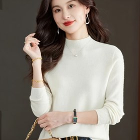 Resim Kadınlar İçin %100 Yün Casual Kazak - Düz Renk Uzun Kollu Balıkçı Yaka, Nefes Alabilen Her Mevsim Kullanışlı Üst Giysi 