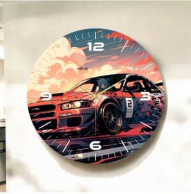 Resim Renkli Baskı Araba Desenli Sayılı Hediyelik Ahşap Sessiz Duvar Saati 50cm ÇOk Renkli 